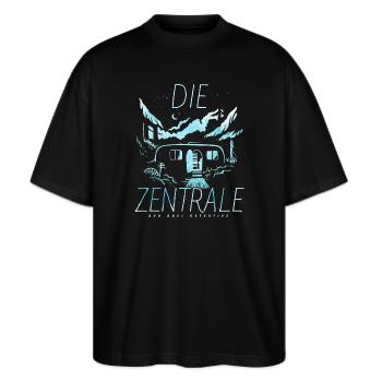 Die Drei ??? Die Zentrale - Stanley/Stella Oversized Unisex Bio T-Shirt Blaster 2.0 - Schwarz - Vorne - Alina (178cm) & Michal (187cm)