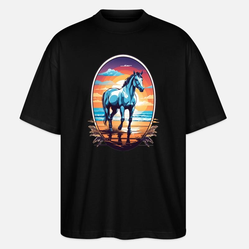 Cheval sur la plage - T-shirt bio Blaster 2.0 coupe oversize Stanley/Stella Unisexe - noir