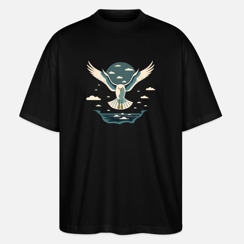 Die Möwe fliegt über das Meer, Vogelfrei, Vogel - Stanley/Stella Oversized Unisex Bio T-Shirt Blaster 2.0 - Schwarz