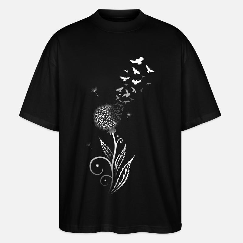 Löwenzahn. Pusteblume mit Vogelschwarm. - Stanley/Stella Oversized Unisex Bio T-Shirt Blaster 2.0 - Schwarz
