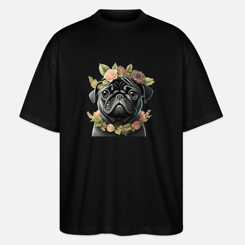 Mops mit Kranz - Stanley/Stella Oversized Unisex Bio T-Shirt Blaster 2.0 - Schwarz