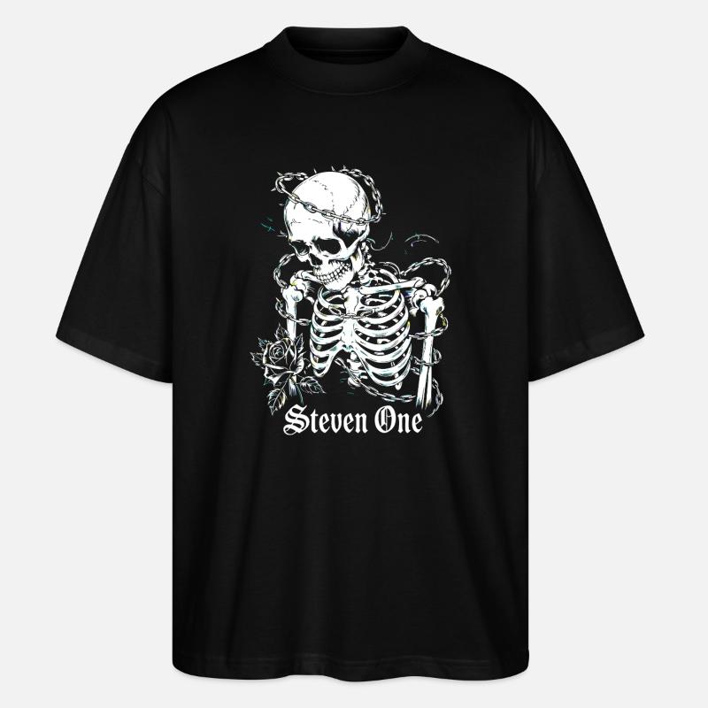 Squelette avec chaîne et fleur - T-shirt bio Blaster 2.0 coupe oversize Stanley/Stella Unisexe - noir