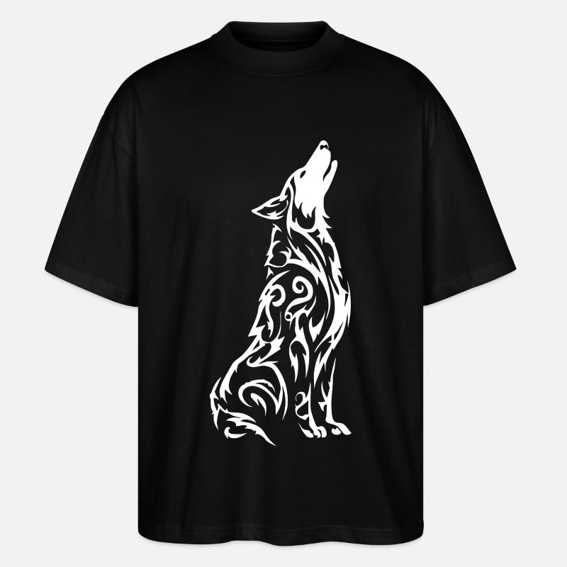 Wolf's Silhouette Tribal Pattern - Stanley/Stella Oversized Unisex Organic T-shirt Blaster 2.0 - black