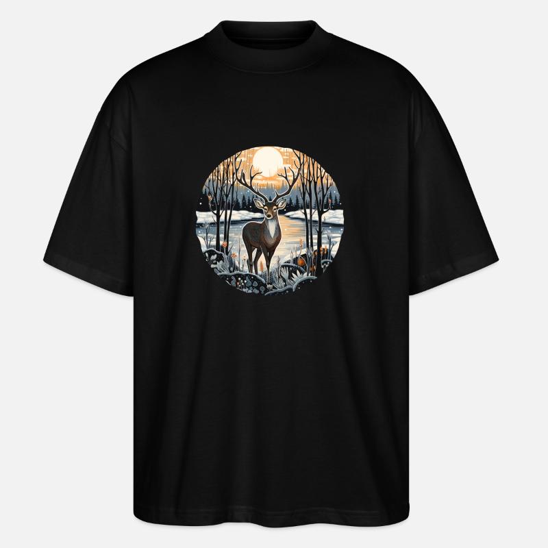 Winterlandschaft mit Hirsch - Stanley/Stella Oversized Unisex Bio T-Shirt Blaster 2.0 - Schwarz