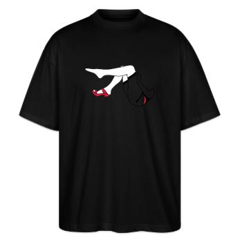 Frau Beine_d1 - Stanley/Stella Oversized Unisex Bio T-Shirt Blaster 2.0 - Schwarz - Vorne - Alina (178cm) & Michal (187cm)