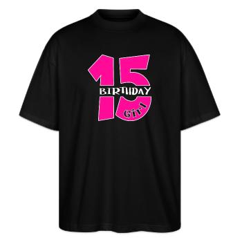 15 Anniversaire Fille - T-shirt bio Blaster 2.0 coupe oversize Stanley/Stella Unisexe - noir - Devant - Alina (178cm) & Michal (187cm)