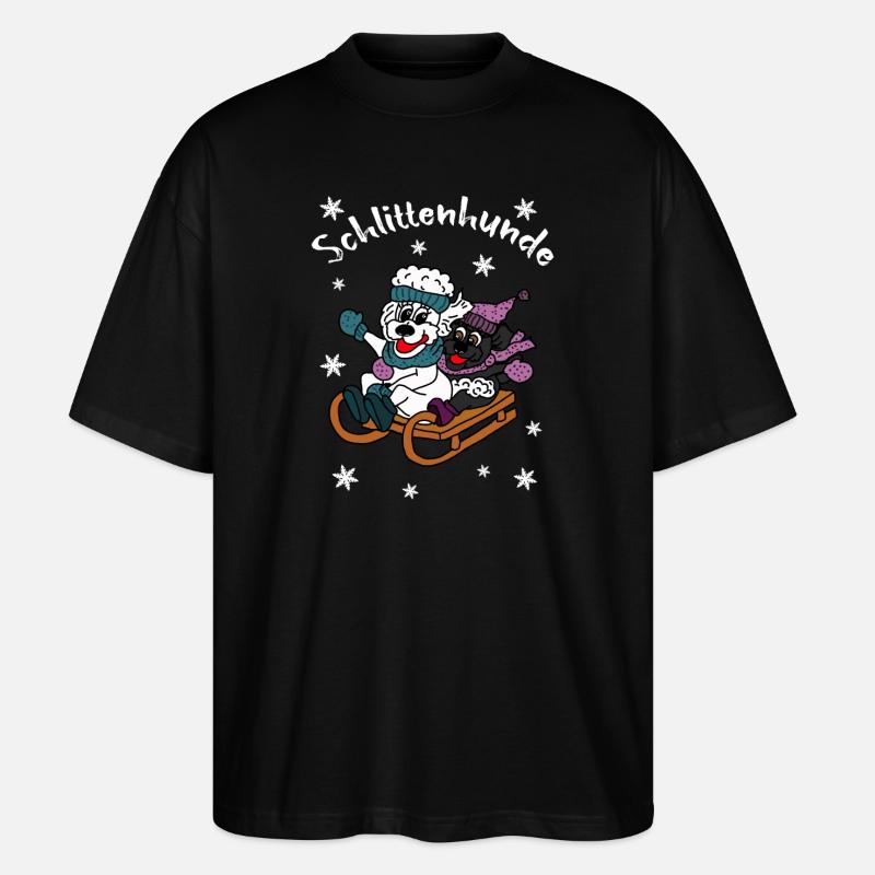 Schlittenhunde - Pudel Schlittenfahrt im Schnee - Stanley/Stella Oversized Unisex Bio T-Shirt Blaster 2.0 - Schwarz