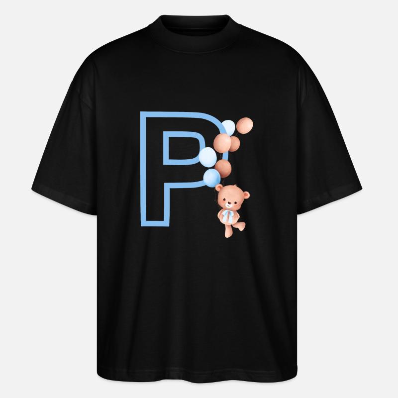 Blauer Buchstabe P Bär - Stanley/Stella Oversized Unisex Bio T-Shirt Blaster 2.0 - Schwarz