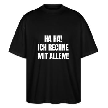 I expect everything as a math teacher - Stanley/Stella Oversized Unisex Organic T-shirt Blaster 2.0 - black - Front - Alina (178cm) & Michal (187cm)