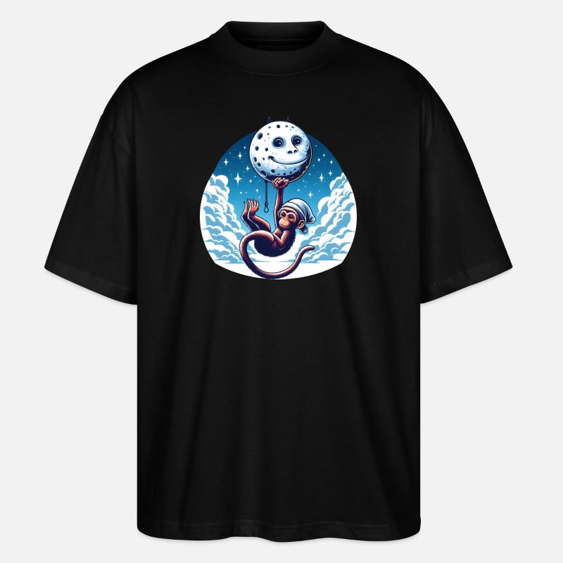Singe Lune Drôles D’animaux - T-shirt bio Blaster 2.0 coupe oversize Stanley/Stella Unisexe - noir