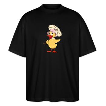 Schnatterinchen mit Schirm - Stanley/Stella Oversized Unisex Bio T-Shirt Blaster 2.0 - Schwarz - Vorne - Alina (178cm) & Michal (187cm)