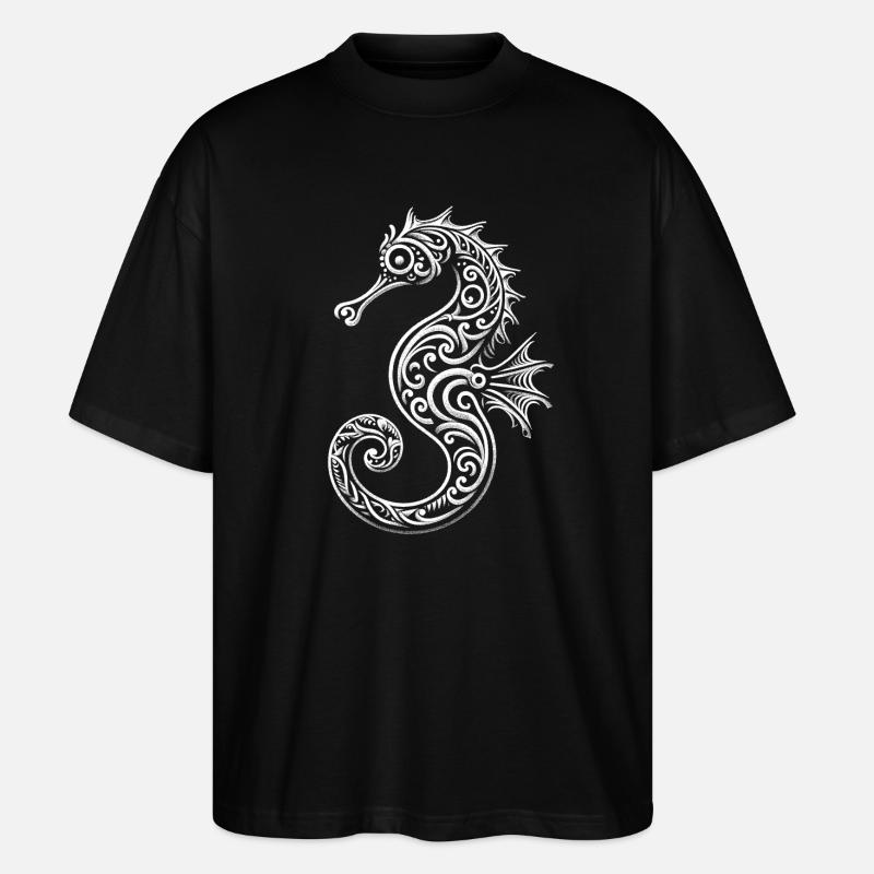 Dekoratives Seepferdchen Motiv - Stanley/Stella Oversized Unisex Bio T-Shirt Blaster 2.0 - Schwarz