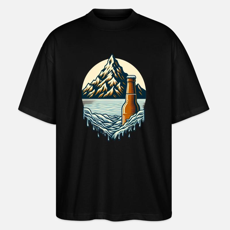 Summit lake with beer bottle - Stanley/Stella Oversized Unisex Organic T-shirt Blaster 2.0 - black