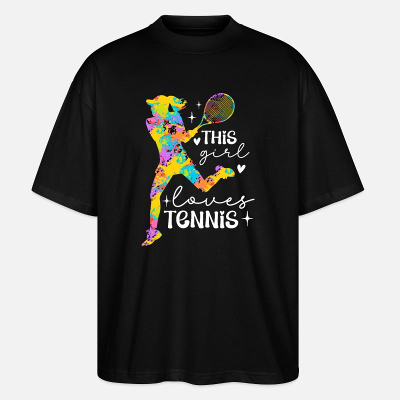 Dieses Mädchen liebt Tennis Splash - Stanley/Stella Oversized Unisex Bio T-Shirt Blaster 2.0 - Schwarz