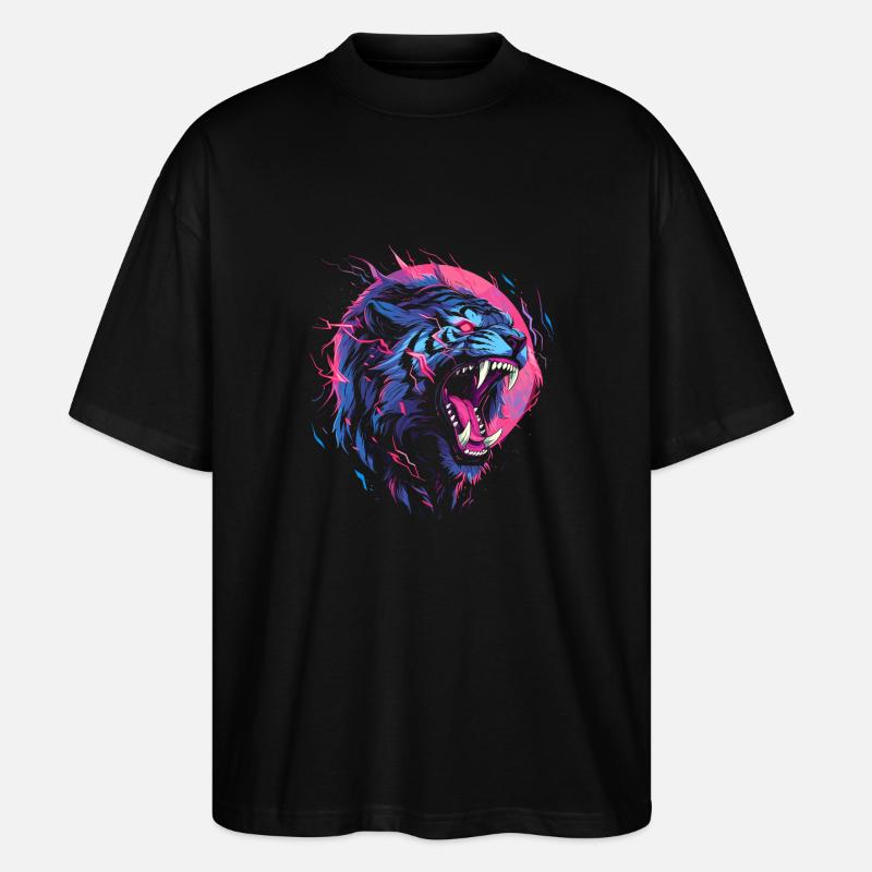 Synthwave Tiger - Stanley/Stella Oversized Unisex Bio T-Shirt Blaster 2.0 - Schwarz