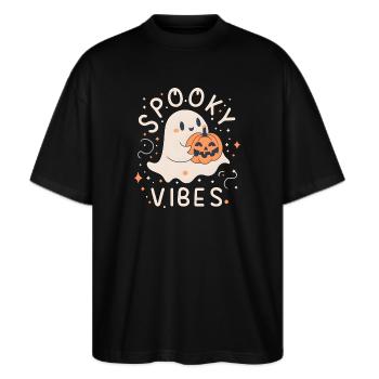 Fantôme d’Halloween Spooky Vibes avec citrouille - T-shirt bio Blaster 2.0 coupe oversize Stanley/Stella Unisexe - noir - Devant - Alina (178cm) & Michal (187cm)