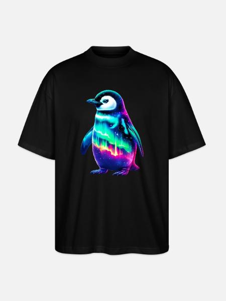 Aurora Borealis Penguin - Stanley/Stella Oversized Unisex Organic T-shirt Blaster 2.0 - black