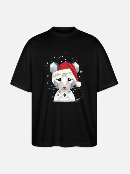 Schneemaus im geometrischen Weihnachtsdesign - Stanley/Stella Oversized Unisex Bio T-Shirt Blaster 2.0 - Schwarz
