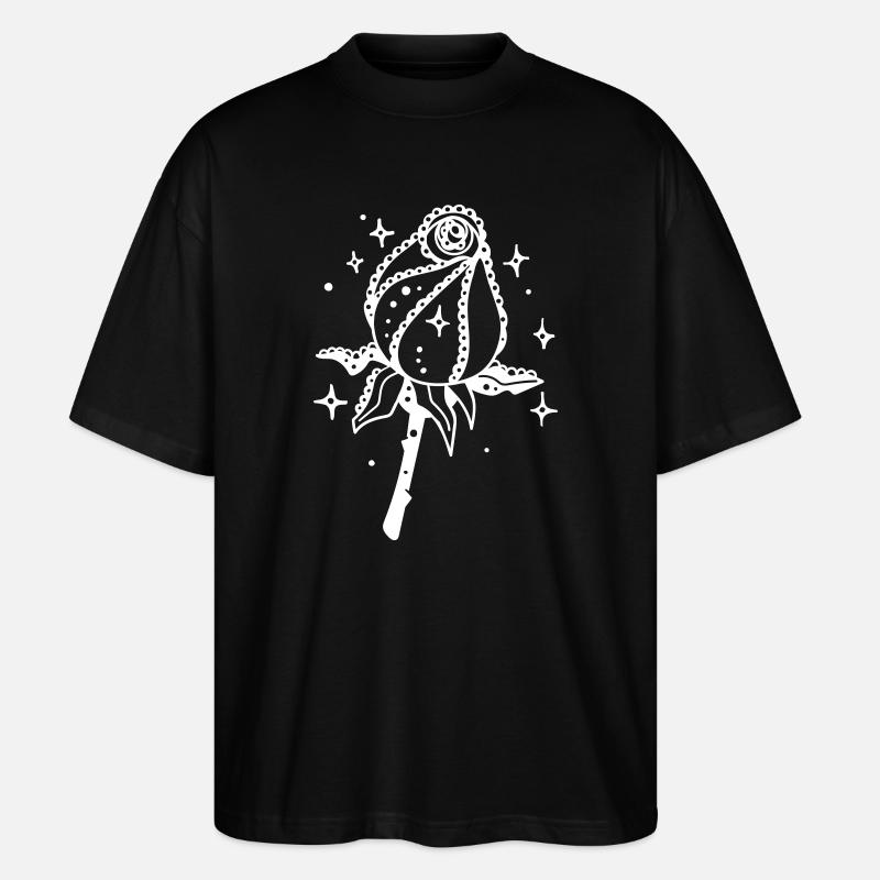 Weiße Rose mit Sternenglanz - Stanley/Stella Oversized Unisex Bio T-Shirt Blaster 2.0 - Schwarz