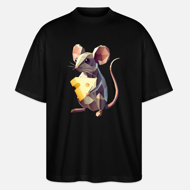 Polygon-Maus mit Käse – süßes Tiermotiv - Stanley/Stella Oversized Unisex Bio T-Shirt Blaster 2.0 - Schwarz
