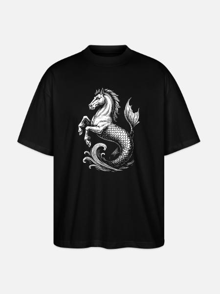 Mythical Hippocampus, Sea Stallion Illustration - Stanley/Stella Oversized Unisex Organic T-shirt Blaster 2.0 - black