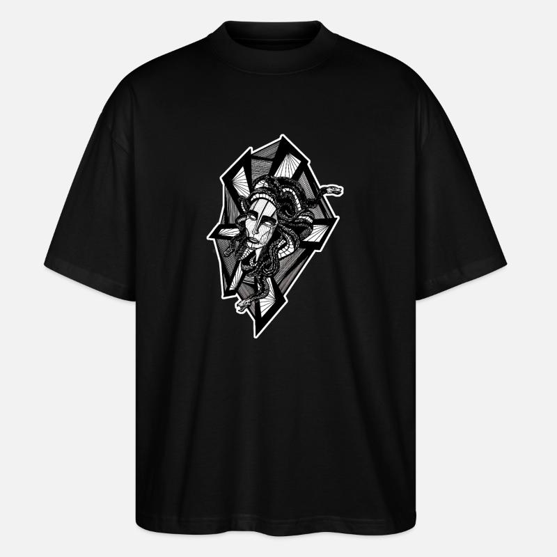 Schwarz-weißes Gorgon-Design Nr. 9 - Stanley/Stella Oversized Unisex Bio T-Shirt Blaster 2.0 - Schwarz