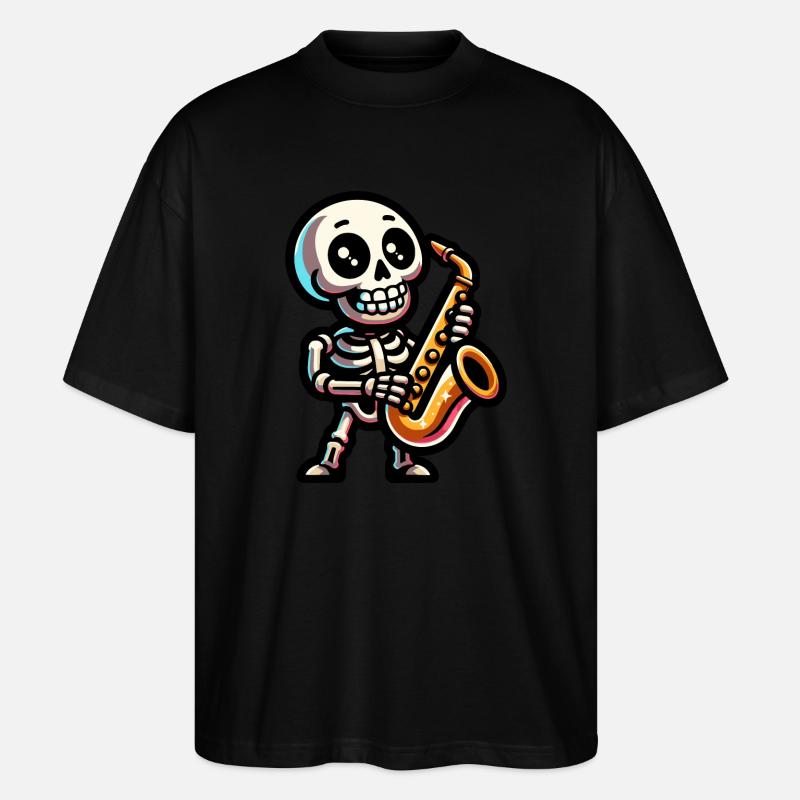 Halloween skeleton playing saxophone - Stanley/Stella Oversized Unisex Organic T-shirt Blaster 2.0 - black