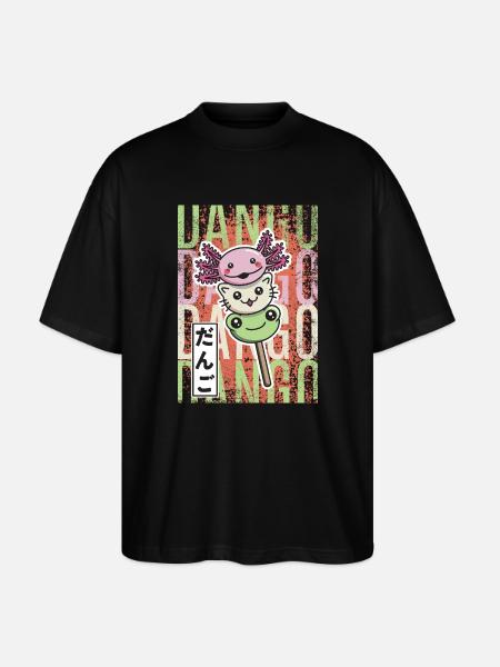Dango Kawaii axolotl chat grenouille - T-shirt bio Blaster 2.0 coupe oversize Stanley/Stella Unisexe - noir