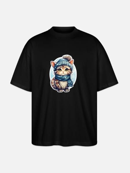 Katze im Winter - Stanley/Stella Oversized Unisex Bio T-Shirt Blaster 2.0 - Schwarz