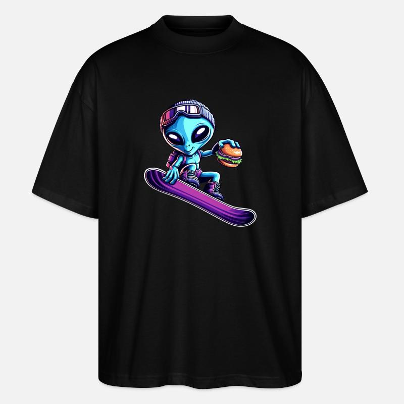 Alien Snowboard Hamburger Abenteuer - Stanley/Stella Oversized Unisex Bio T-Shirt Blaster 2.0 - Schwarz