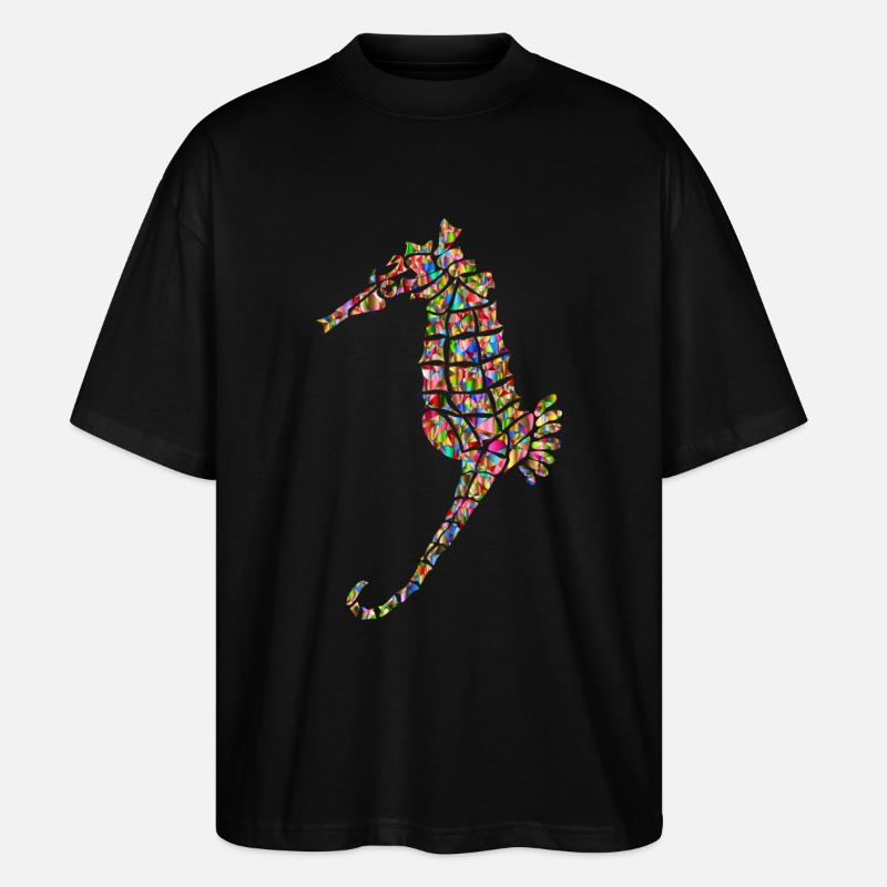 Regenbogenfarbenes Seepferd - Stanley/Stella Oversized Unisex Bio T-Shirt Blaster 2.0 - Schwarz