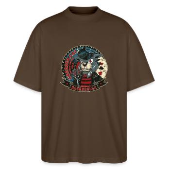 SINGING CATER Funny rockabilly cat gift - Stanley/Stella Oversized Unisex Organic T-shirt Blaster 2.0 - mocha - Front - Alina (178cm) & Michal (187cm)