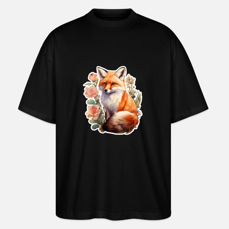 Fuchs zwischen Blumen - Stanley/Stella Oversized Unisex Bio T-Shirt Blaster 2.0 - Schwarz
