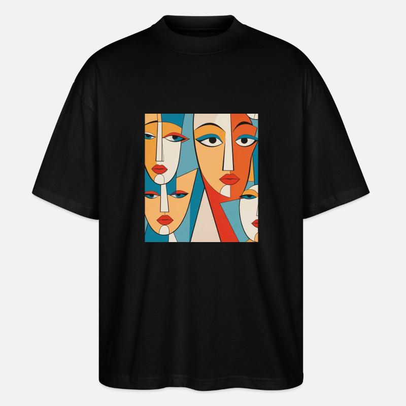 Abstrakte Gesichter - Stanley/Stella Oversized Unisex Bio T-Shirt Blaster 2.0 - Schwarz
