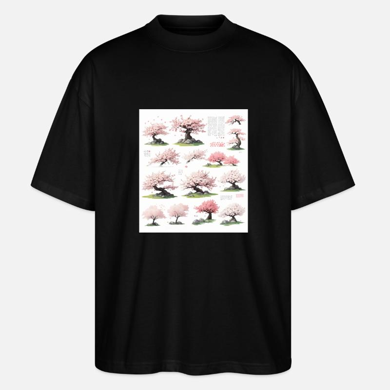 Illustrations de cerisiers - T-shirt bio Blaster 2.0 coupe oversize Stanley/Stella Unisexe - noir