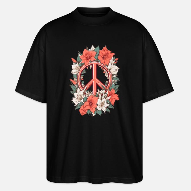 Friedenszeichen mit Amaryllis Blumen - Stanley/Stella Oversized Unisex Bio T-Shirt Blaster 2.0 - Schwarz