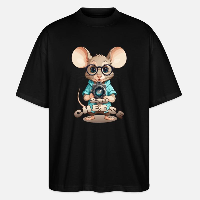 Maus mit Kamera - Stanley/Stella Oversized Unisex Bio T-Shirt Blaster 2.0 - Schwarz