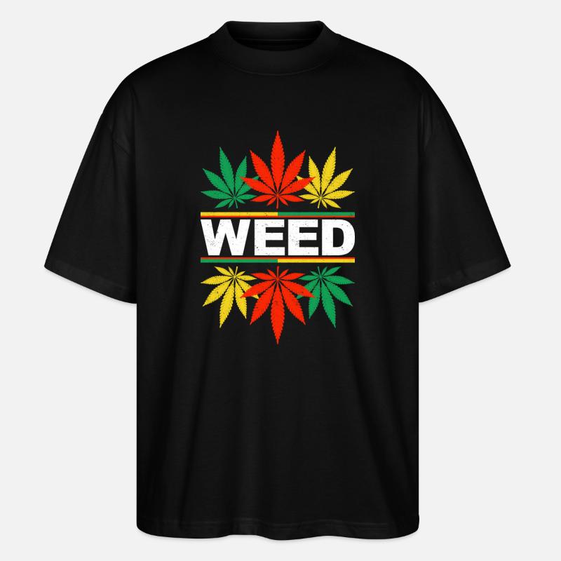 Vibrant Cannabis Leaf Pattern Design - Stanley/Stella Oversized Unisex Organic T-shirt Blaster 2.0 - black
