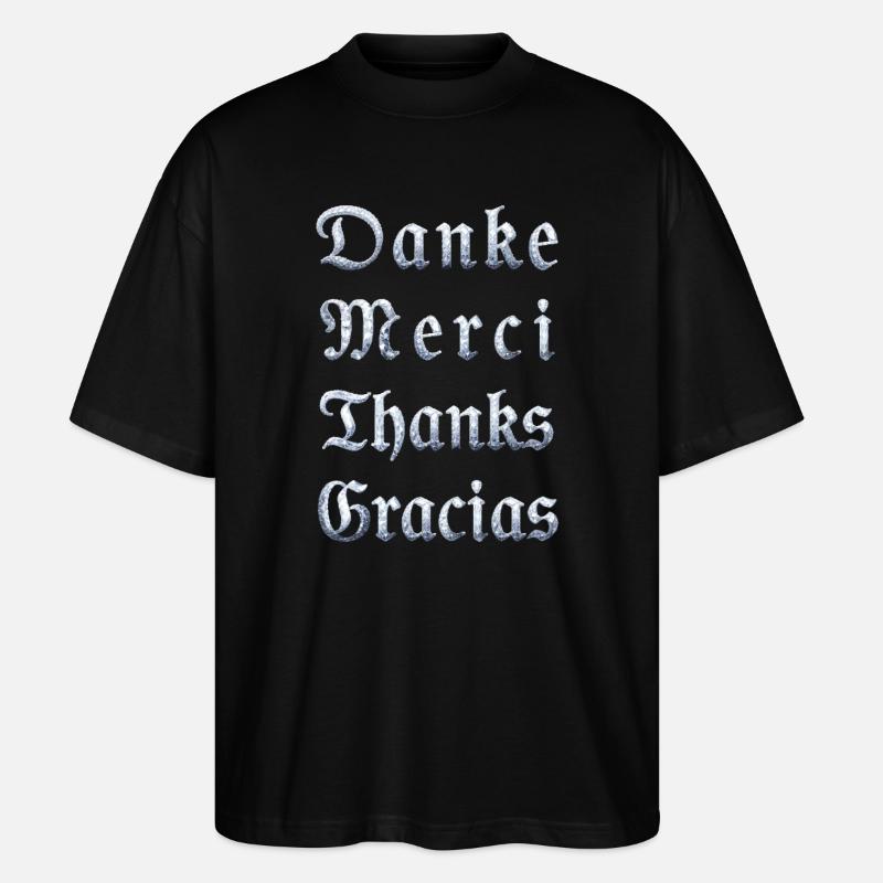 Multilinguale Dankesbotschaft Eiskristall - Stanley/Stella Oversized Unisex Bio T-Shirt Blaster 2.0 - Schwarz