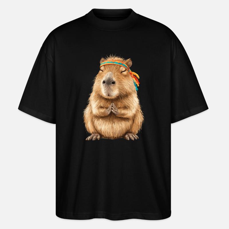 Capybara in Meditationspose mit Stirnband - Stanley/Stella Oversized Unisex Bio T-Shirt Blaster 2.0 - Schwarz