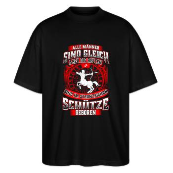 Schütze Sternzeichen Geburtstag Geburt - Stanley/Stella Oversized Unisex Bio T-Shirt Blaster 2.0 - Schwarz - Vorne - Alina (178cm) & Michal (187cm)
