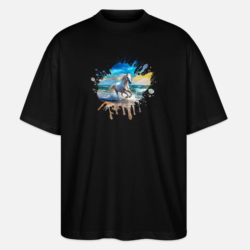 Pferd am Strand - Stanley/Stella Oversized Unisex Bio T-Shirt Blaster 2.0 - Schwarz