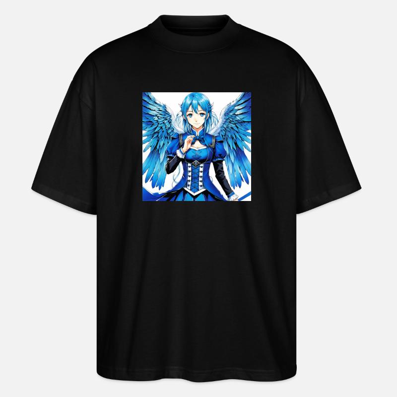 Blauer Engelsflügel Comic-Stil Print - Stanley/Stella Oversized Unisex Bio T-Shirt Blaster 2.0 - Schwarz