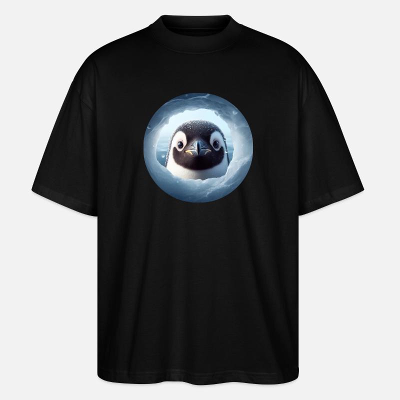 Pinguin schaut durch Schnee Loch - Stanley/Stella Oversized Unisex Bio T-Shirt Blaster 2.0 - Schwarz