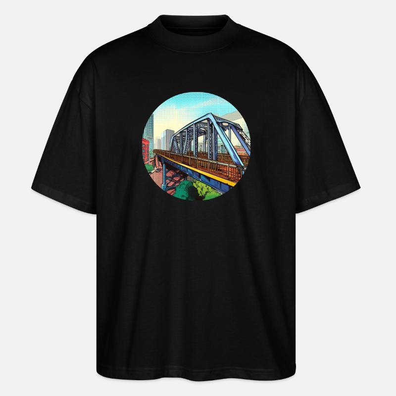 Comic Brücke in Stadt - Stanley/Stella Oversized Unisex Bio T-Shirt Blaster 2.0 - Schwarz