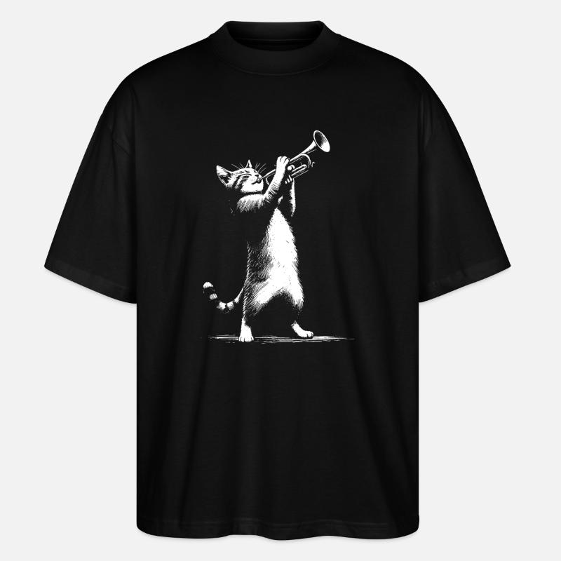 Chat avec trompette - T-shirt bio Blaster 2.0 coupe oversize Stanley/Stella Unisexe - noir