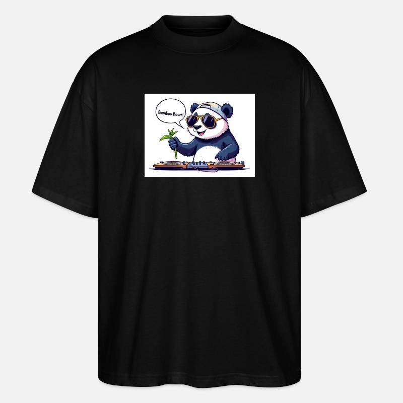DJ Panda mit Brille und Bambusstab - Stanley/Stella Oversized Unisex Bio T-Shirt Blaster 2.0 - Schwarz