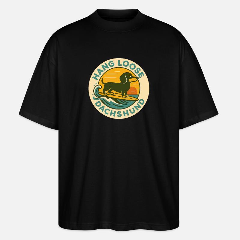 Teckel surfeur au coucher du soleil - T-shirt bio Blaster 2.0 coupe oversize Stanley/Stella Unisexe - noir