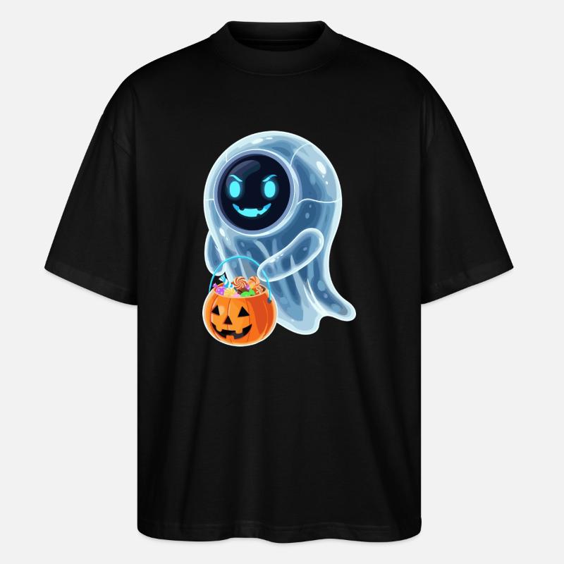 Robot Ghost with Pumpkin Bucket - Stanley/Stella Oversized Unisex Organic T-shirt Blaster 2.0 - black