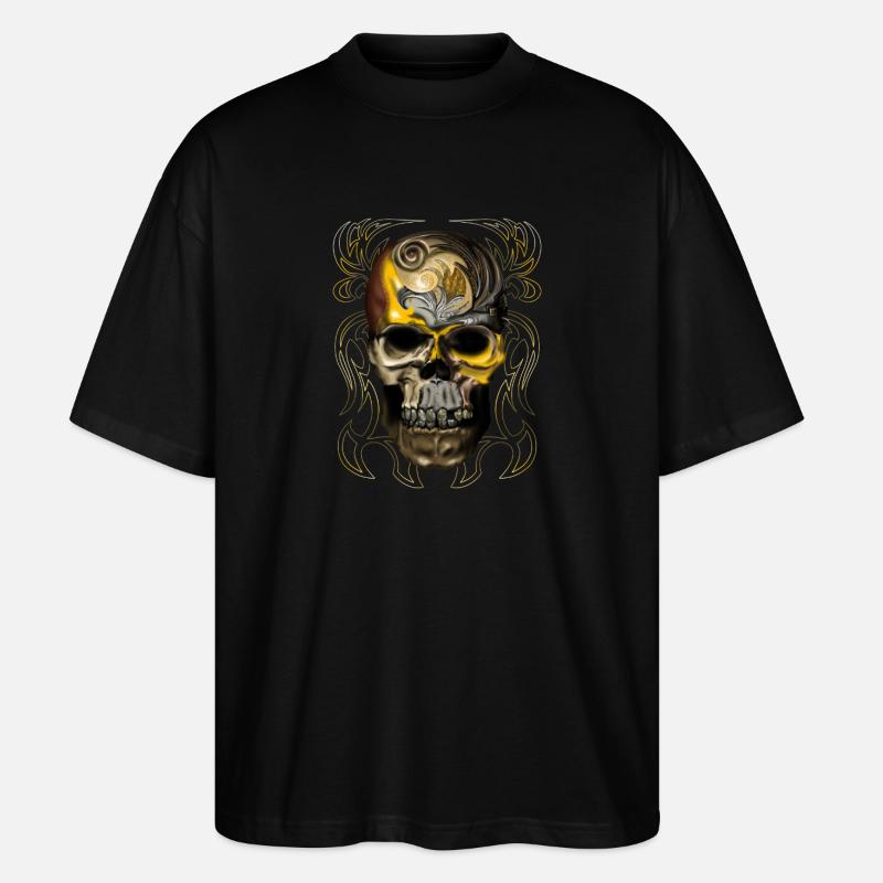 Ornement de crâne doré - T-shirt bio Blaster 2.0 coupe oversize Stanley/Stella Unisexe - noir